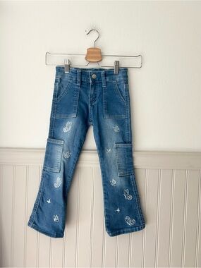 Celebrity Ace Girls 6 Blue Butterfly Embroidered Cargo Denim Jeans